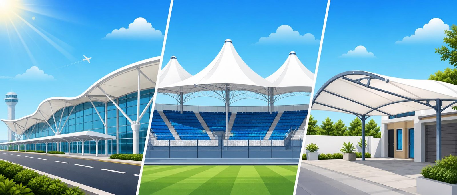 Tensile structure project used to explain cost per square foot in India