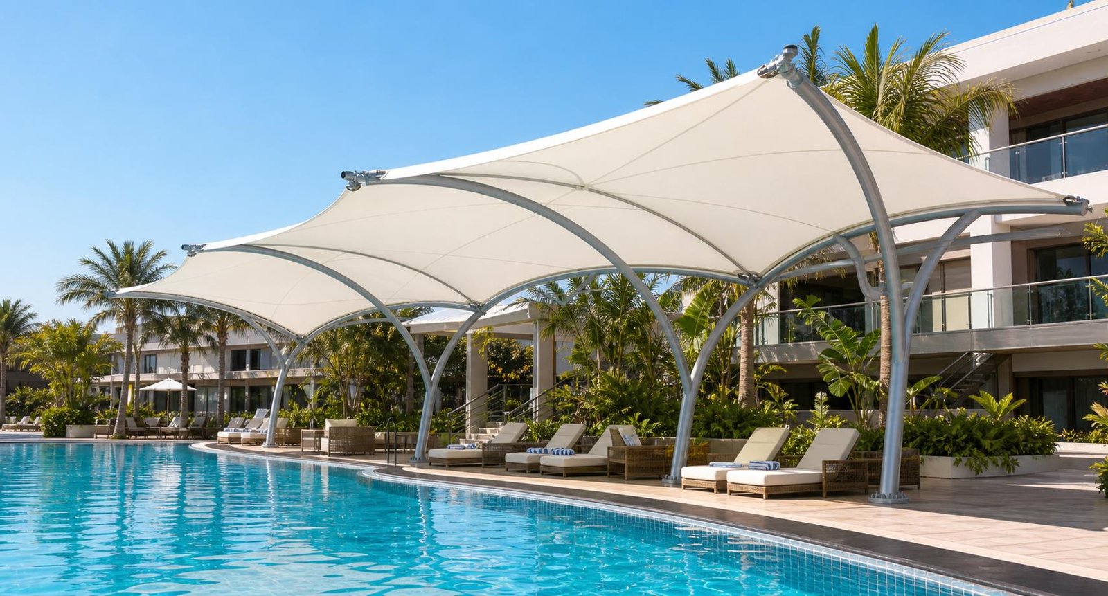 Swimming Pool Shade Structure for Kanpur tensile structure work